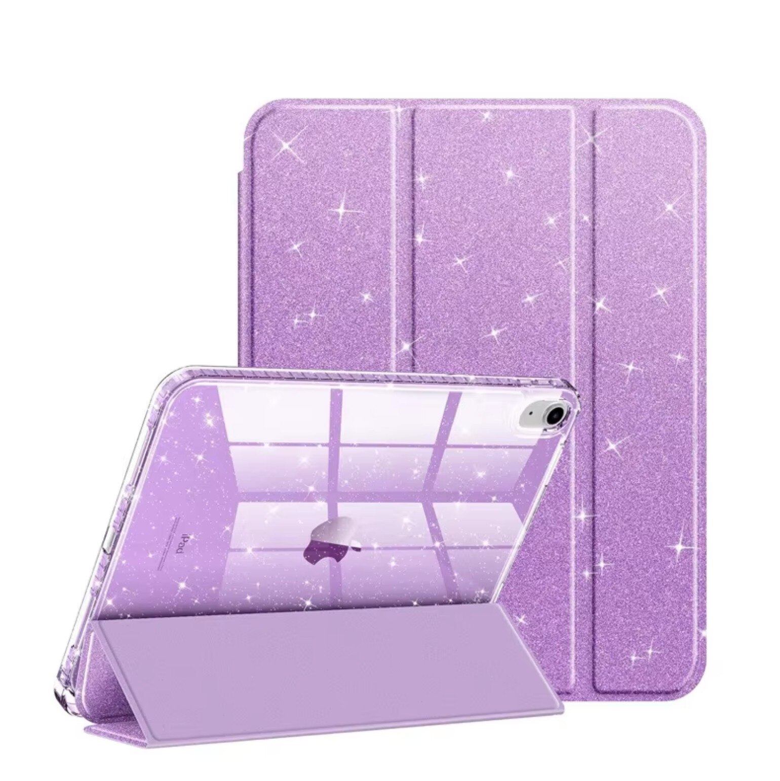 Husa pentru iPad 10/ iPad 11 (A16) (10.9"-11") cu Suport Stylus, Sclipici si Spate Transparent, Mov