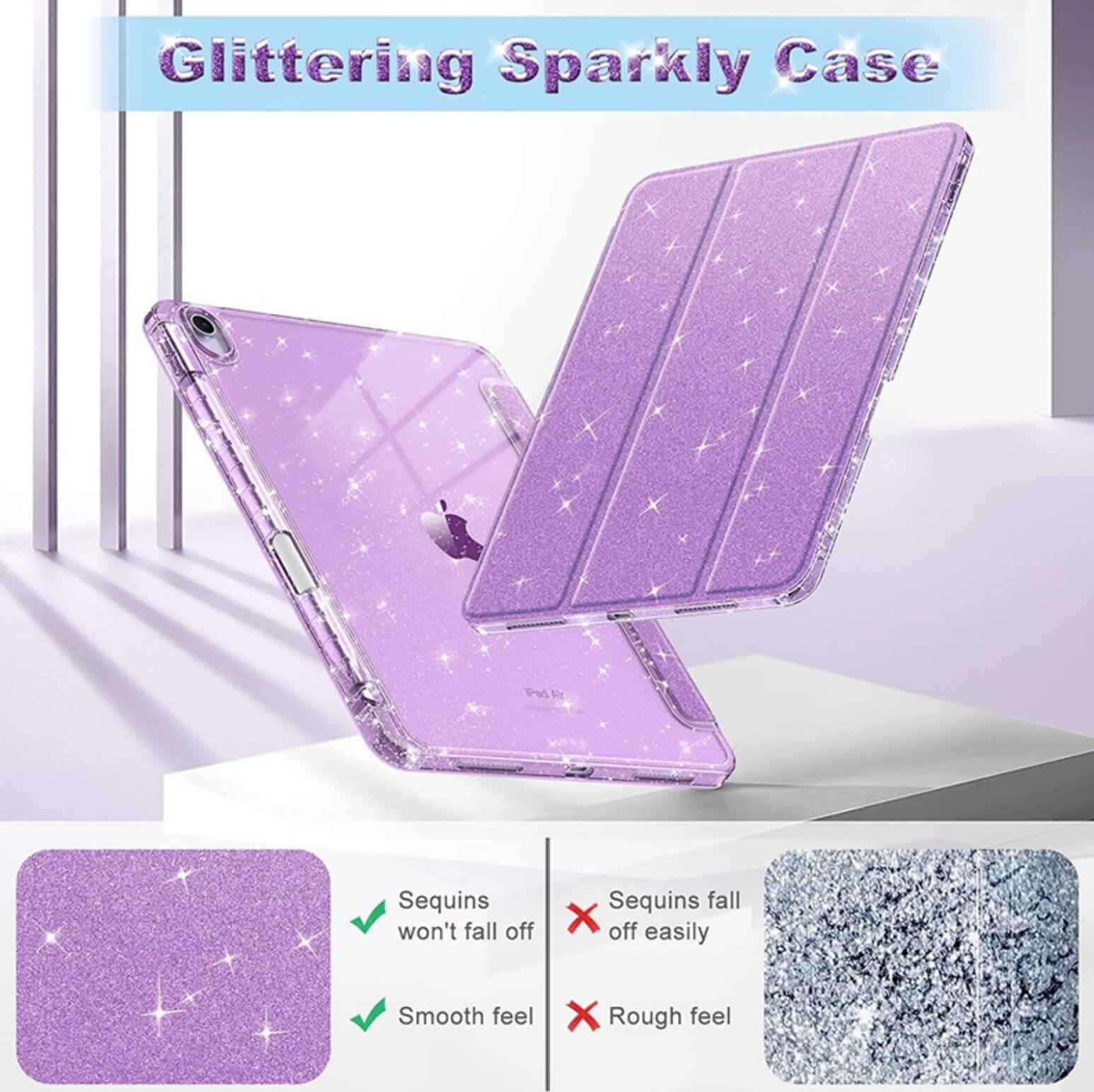 Husa pentru iPad 10/ iPad 11 (A16) (10.9"-11") cu Suport Stylus, Sclipici si Spate Transparent, Mov