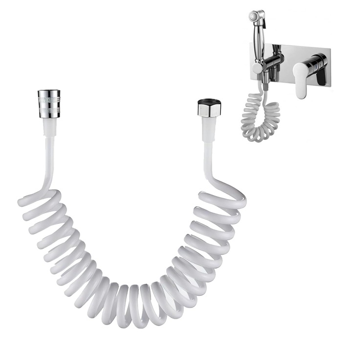 Hose de dus flexibil, alb, 1 bucata, material de calitate superioara, rezistent la temperaturi ridicate