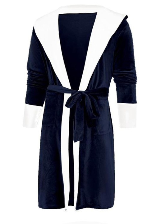 Halat de baie dama, gluga, pufos, bleumarin