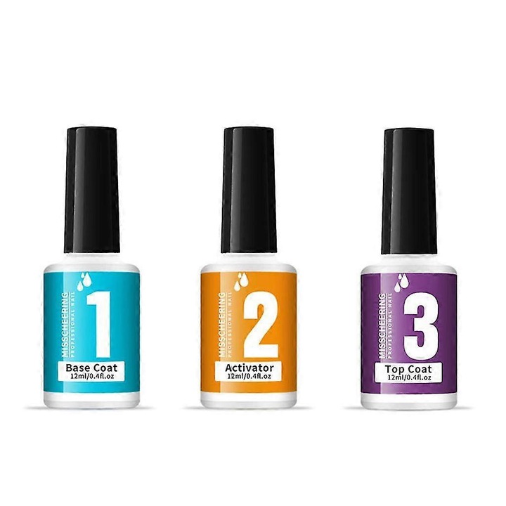 Set pentru unghii, efect frantuzesc si gradient, baza, activator si top coat