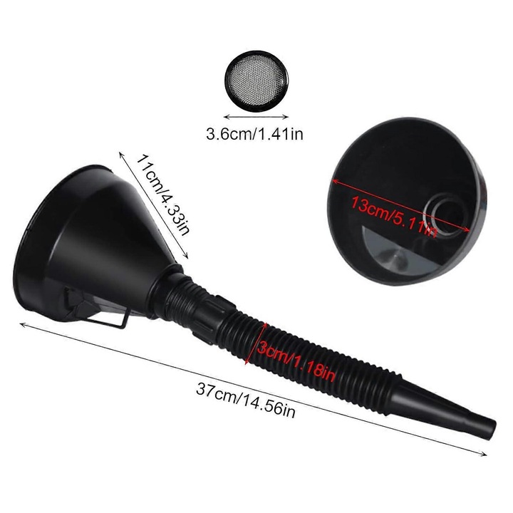 Set 2 Piese Funnel Combustibil, PVC, Capacitate 1.2L, Gura Larga, Flexibil