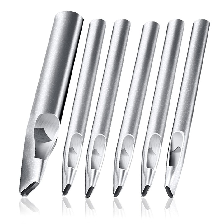 Set perforatoare pentru piele, 6 dimensiuni, forma ovala, argintiu