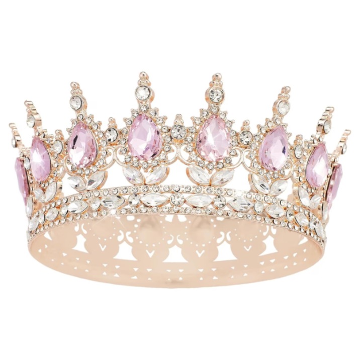 Корона със стрази за торти, 5.5 см, 12.5 см, Златист/Розов