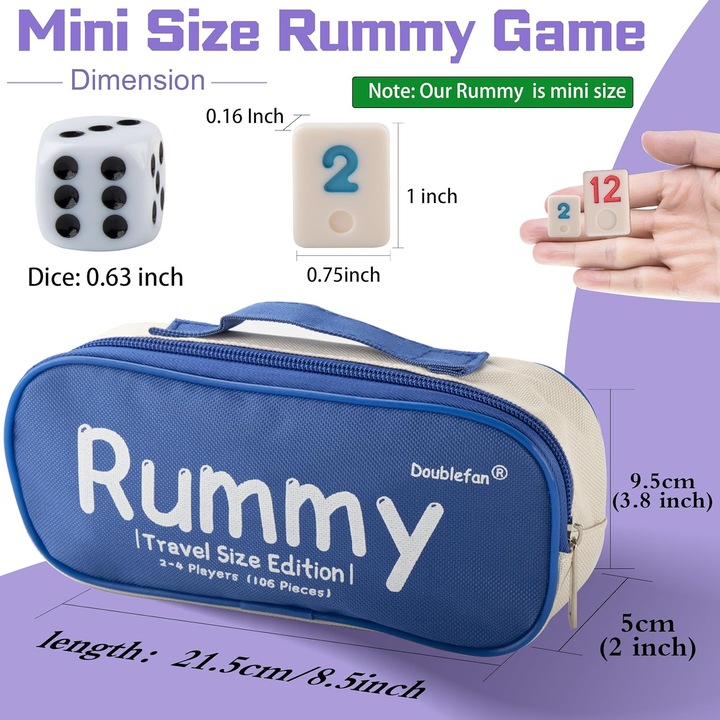 Set joc de societate Mini Rummy, MingZhi, 106 plăci, 4 suporturi ...