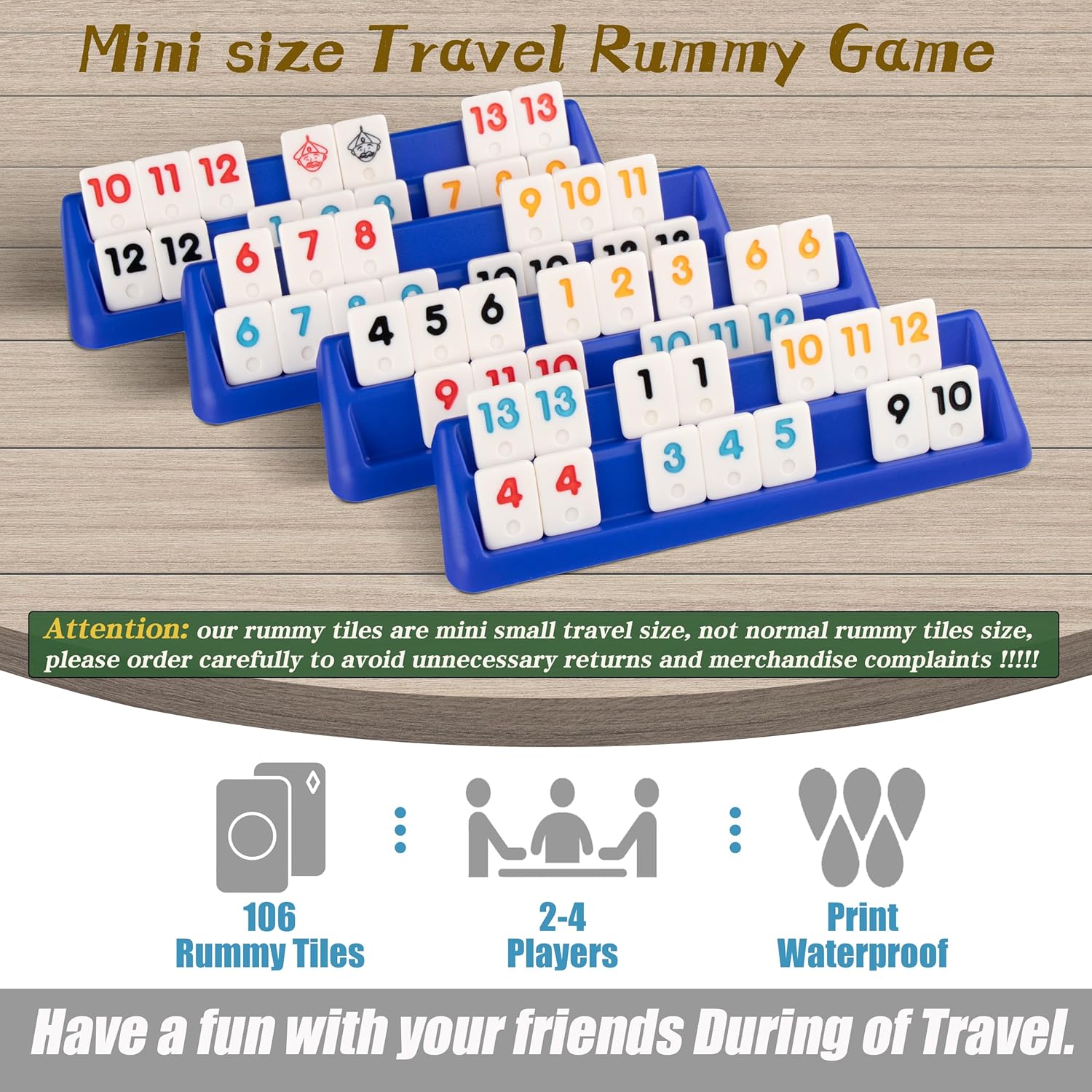 Set joc de societate Mini Rummy, MingZhi, 106 plăci, 4 suporturi ...
