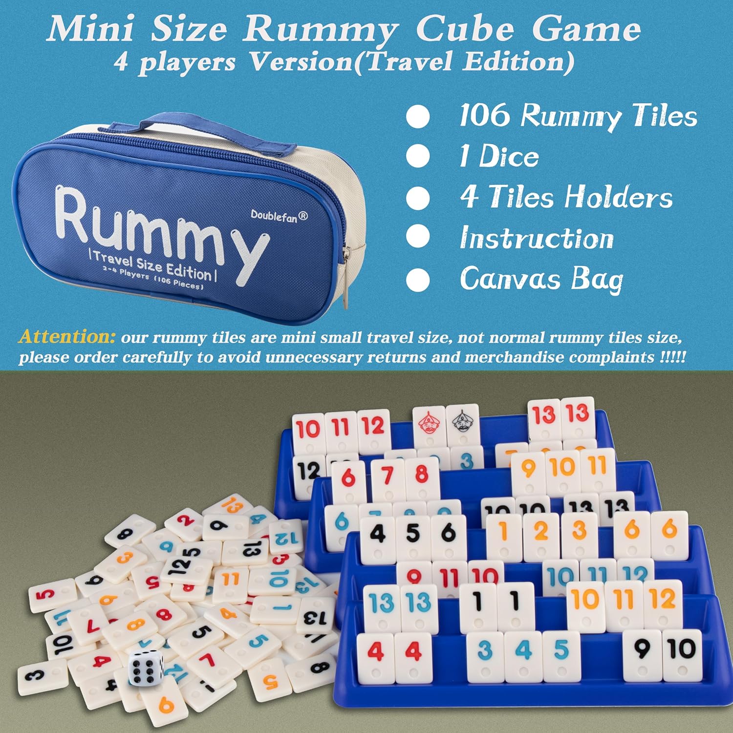 Set joc de societate Mini Rummy, MingZhi, 106 plăci, 4 suporturi ...