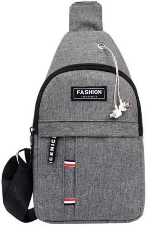 Tioialz® Vízálló unisex mellkasi táska USB töltőporttal – Crossbody mellkasi táska utazáshoz, munkához, szabadtéri tevékenységekhez – Könnyű szürke válltáska férfiaknak és nőknek