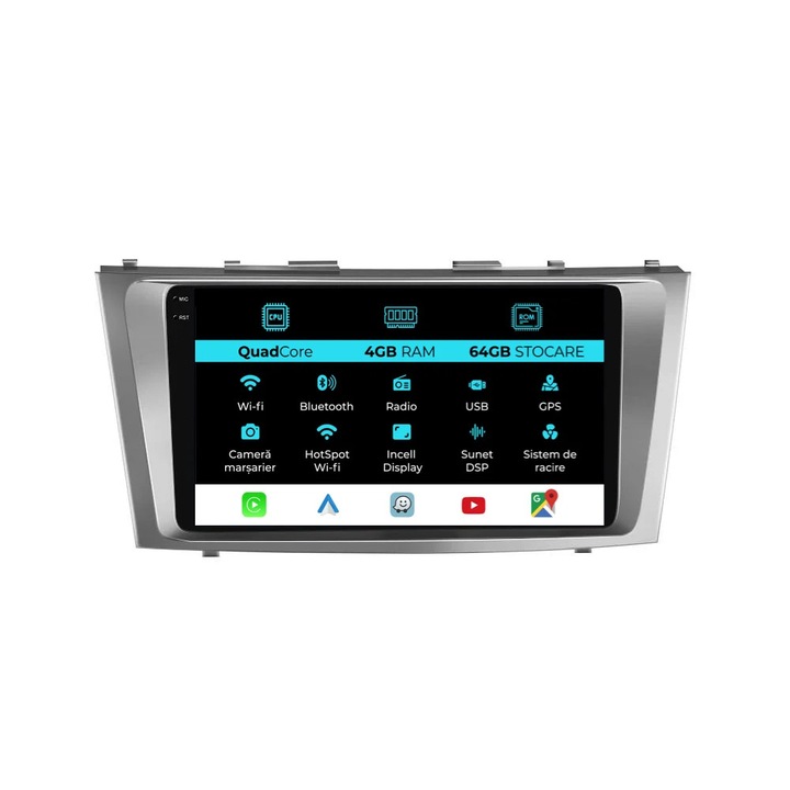 Navigație GPS NavStore, 9 Inch, QuadCore, 4GB RAM, 64GB Stocare, Bluetooth, pentru Toyota Camry (2006-2011)