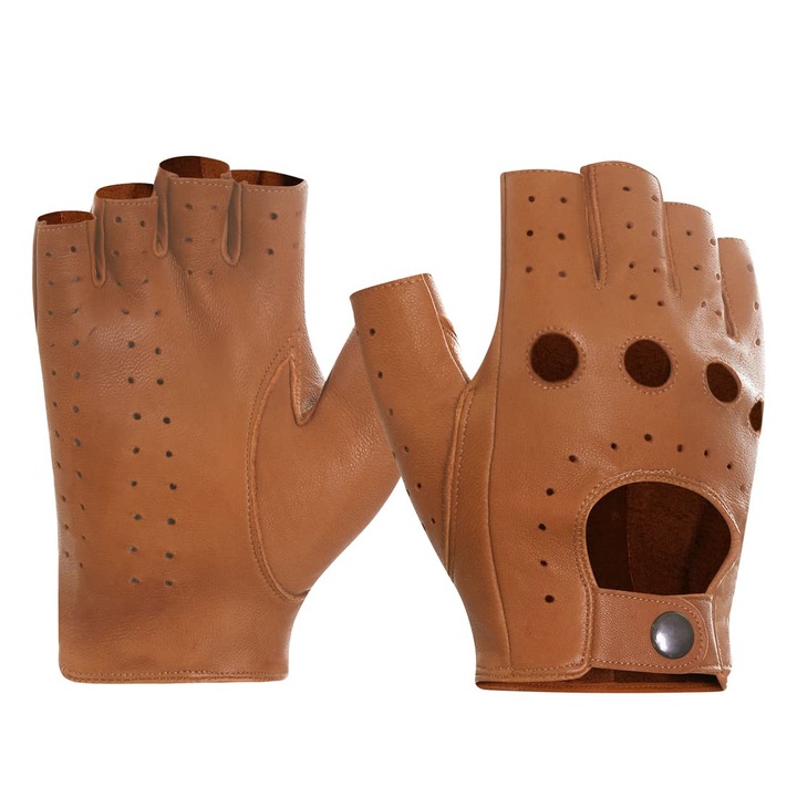 Manusi barbatesti fara degete, jumatate de deget, din piele, piele de oaie, fara captuseala, versiune imbunatatita