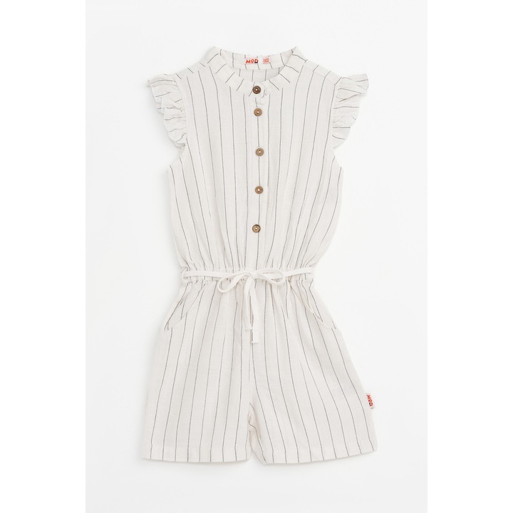 Salopeta Pentru Fetite, Mod Kids, Marime: 122, 100% Bumbac, Tesatura Din In, Model Clasic Cu Dungi, Detalii Decorative, Din In, 6–7 Ani