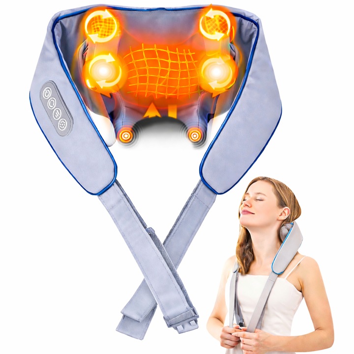 4D Nyakmasszírozó Fűtéssel, Hordozható, Type-C, 2000mAh