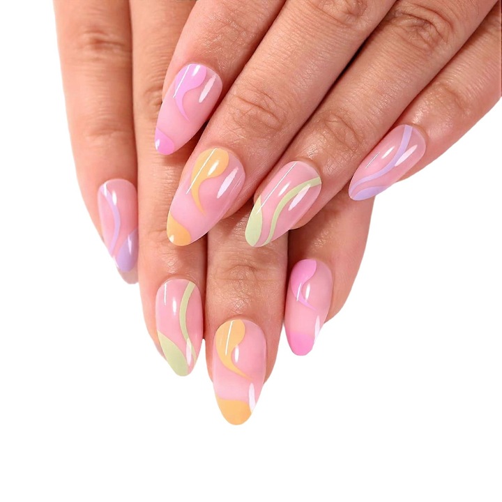 Set unghii false, 24 bucati, reutilizabile, diverse dimensiuni