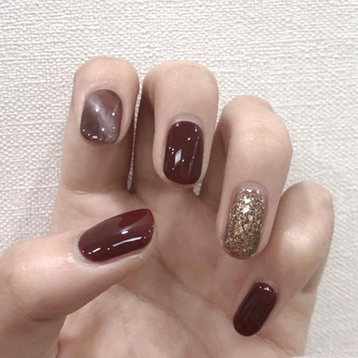 Set 24 unghii false, cafea, din rasina, pentru femei