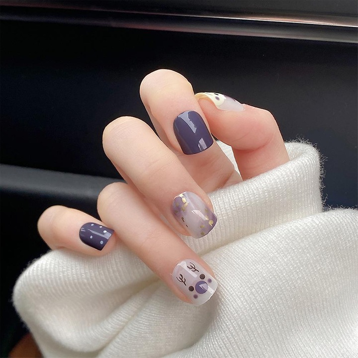 Set unghii false presate, 24 bucati, design elegant, material rezin, multicolor