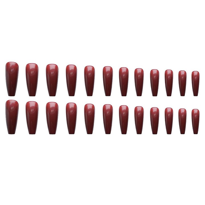 Francia vörösbor műköröm szett, 24 darab, gél ragasztóval
