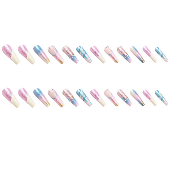 Set 24 unghii false, design elegant, multicolor, glossy