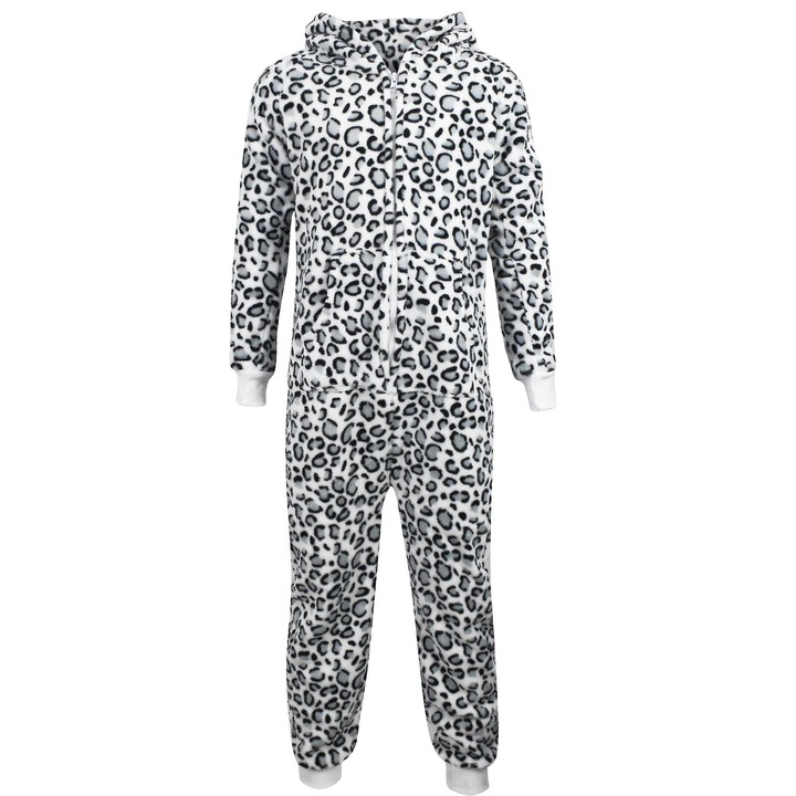 Salopeta pijama A2Z, cu gluga, 2 buzunare, maneci lungi, alb/negru, 158-164 CM