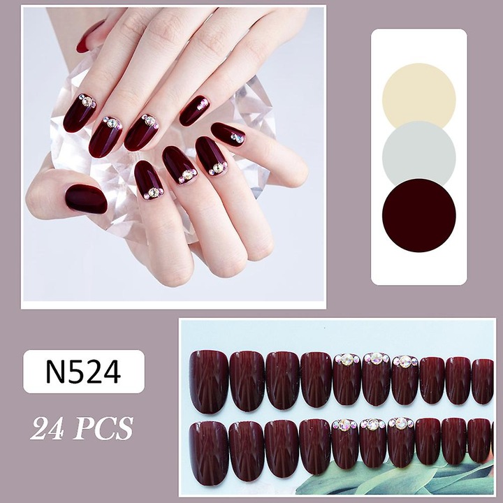 Set unghii false cu lipici, 24pcs, material sigur, waterproof, multicolor