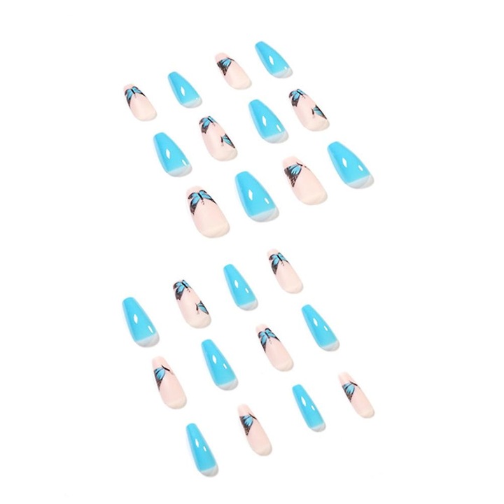 24 darabos műköröm szett, kék/rózsaszín