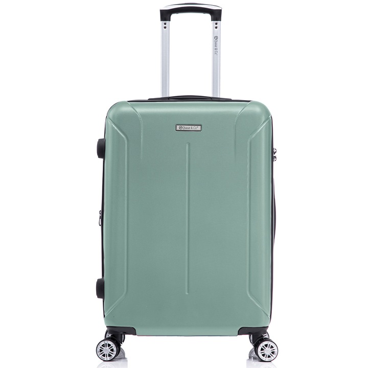 Куфар среден размер Quasar & Co. модел Smart, 66.5x45x28-33см, Разширяем, регистриран багаж, ABS 2.8 мм, Защитен цип, Кодово заключване, Телескопична дръжка, 4 двойни безшумни колела 360°, 2 отделения, Светъл тюркоаз