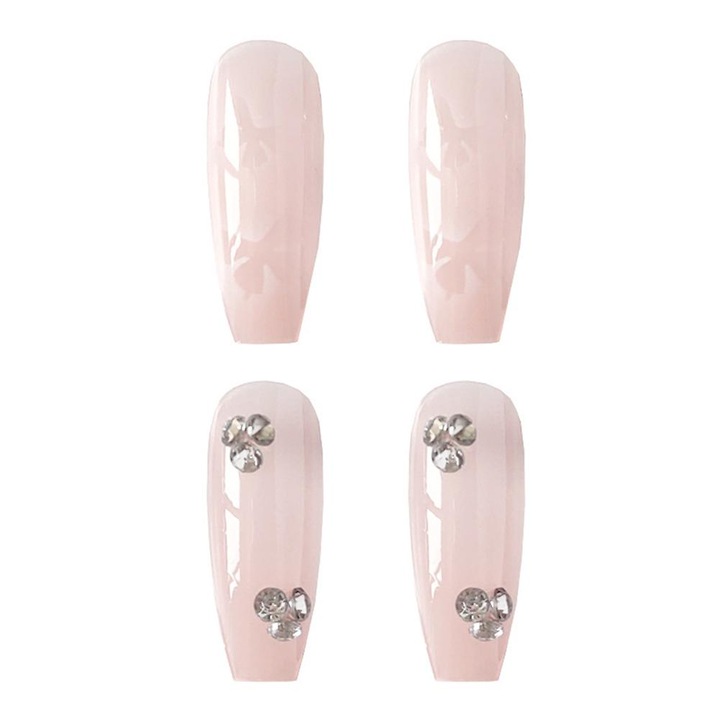 Set unghii false cu imprimeu fluture, 24 bucati, roz, usor de aplicat, lipici inclus