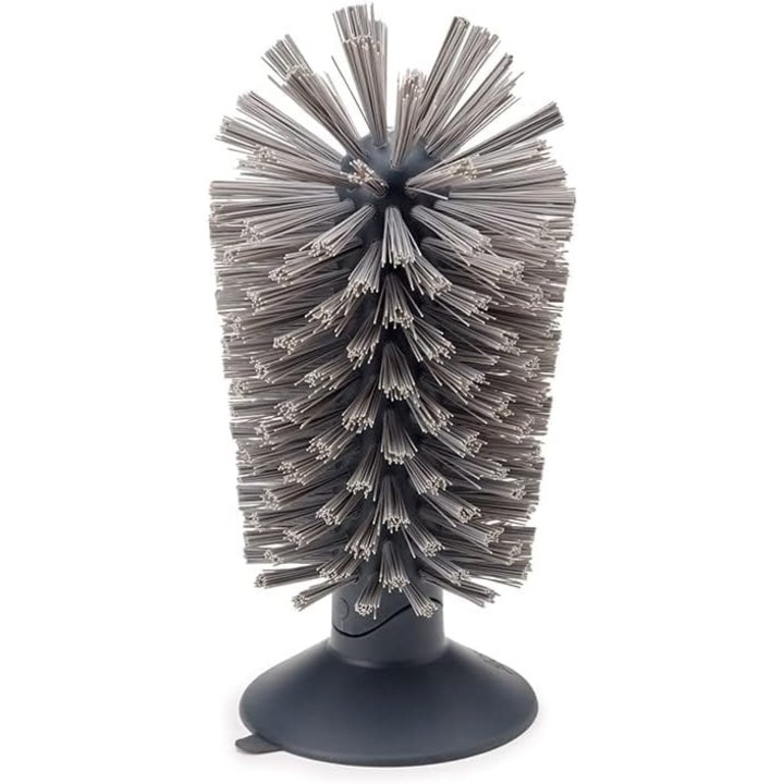 Perie pentru pahare cu ventuza, design curbat, perii durabili, gri, pentru vase de pana la 14cm