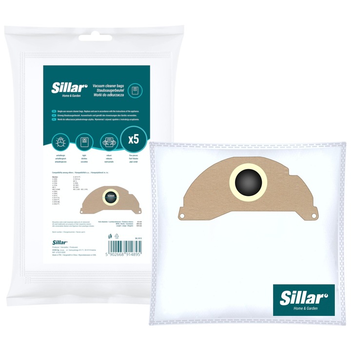 Saci aspirator SILLAR din microfibra, compatibil cu Karcher MV 2 / WD 2, A 2054, WD 2.200, 6.904-322, set 5 bucati, inlocuitor