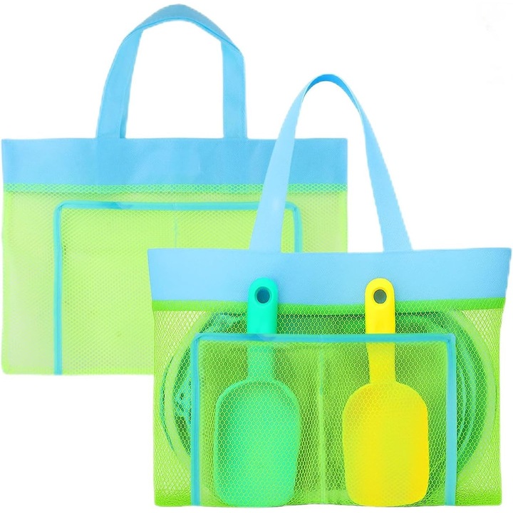 Tioialz® Sac de Jucarii cu Nisip pentru Copii, Set 2 Piese, Sac Reutilizabil si Pliabil, Depozitare Portabila pentru Plaja – Ideal pentru Jocuri pe Plaja