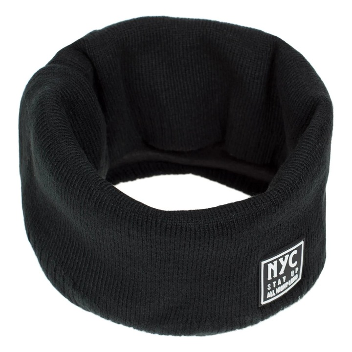 Fular Circular Negru cu Captuseala Fleece & Patch Rubber NY pentru Barbati