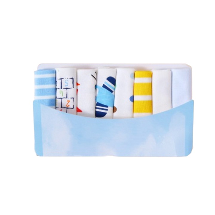 Set 8 Prosop bebe din bumbac, JALWO, Absorbente de apa moale, modele dragute, bumbac pur, potrivit pentru nou-nascuti si bebelusi, Multicolor