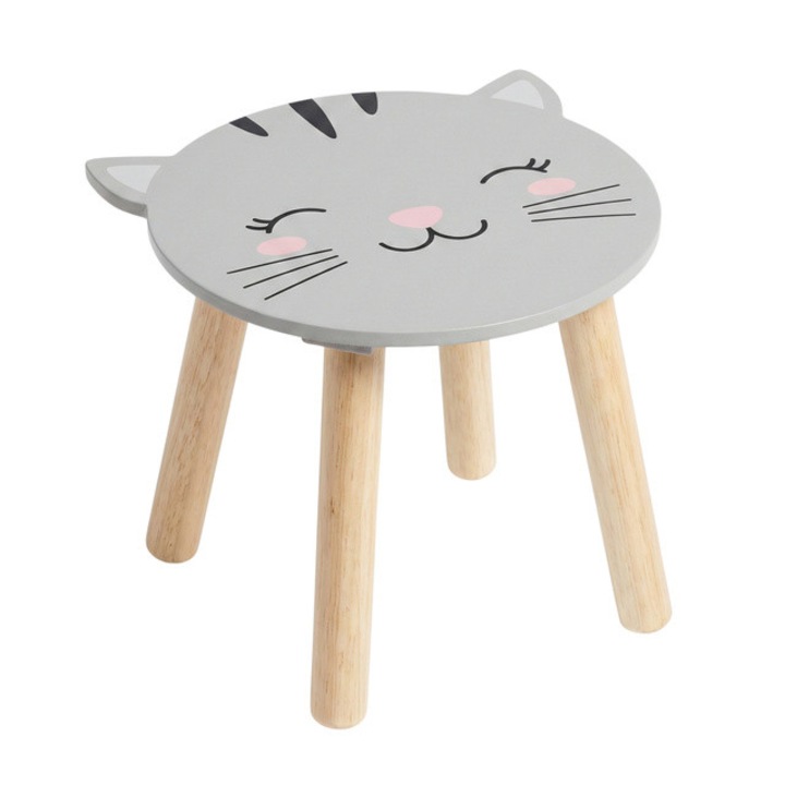 Scaunel din lemn pentru copii SAFARI, 28 cm, pisicuta - pisicuta