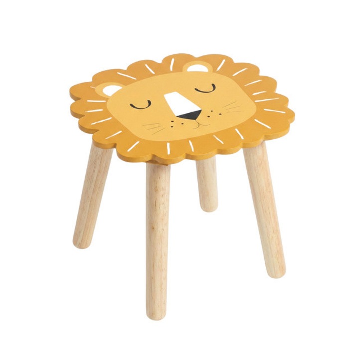 Scaunel din lemn pentru copii SAFARI, 28 cm, leu
