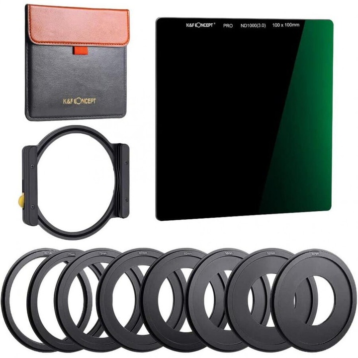 KIT Filtre Patrate 100x100mm ND1000 K&F Concept SKU.1813 cu Suport si Inele Adaptoare