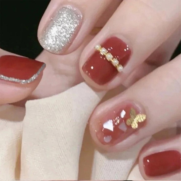 Set 24 unghii false, material ecologic, fara miros, pentru manichiura acasa, multicolor