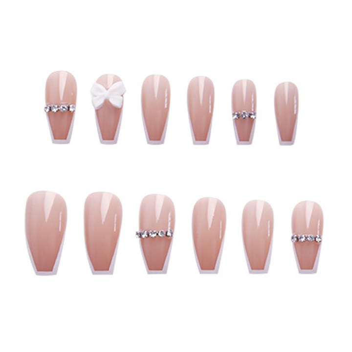 Set unghii false roz transparent, 24 bucati, aspect natural, reutilizabile