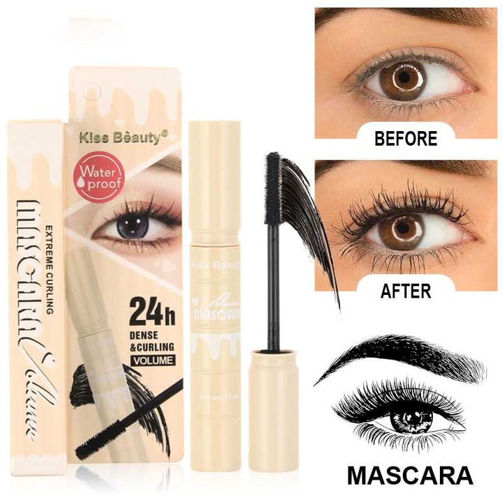 Set 2pcs mascara volumizant, formula rezistenta la apa, perie modelatoare, pentru gene mai lungi, multicolor