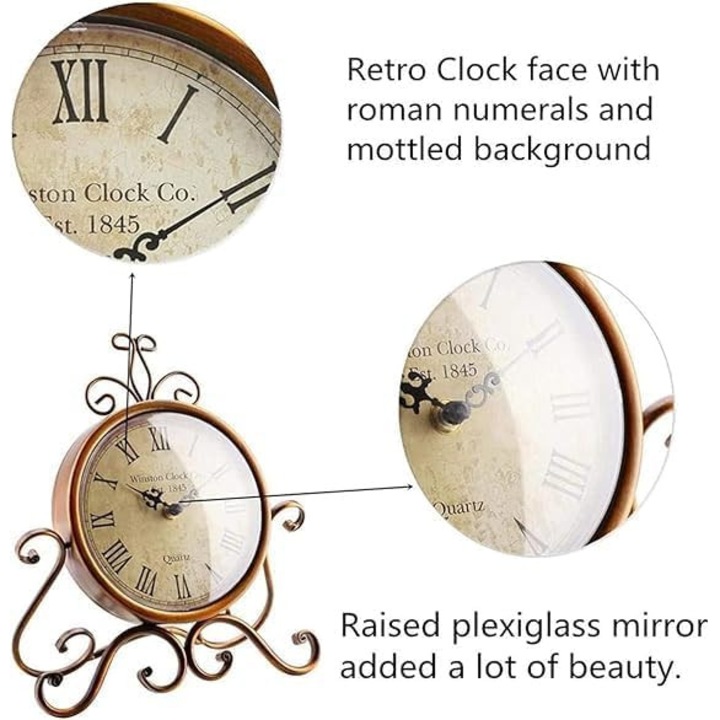 Vintage dekoratív óra, 9.5x11 hüvelyk, római számokkal, másodperc mutató nélkül, nappaliba, hálószobába, irodába, órakészlet