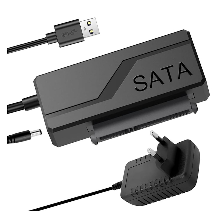 Adaptor USB 3.0 la SATA III, pentru HDD 3.5" si SSD 2.5" pana la 20TB. Include alimentare 12V si suport conexiune rapida prin tehnologia UASP. Compatibil cu majoritatea HDD/SSD (Seagate, WD, etc.). Ideal pentru backup, transfer fisiere sau upgrade sistem