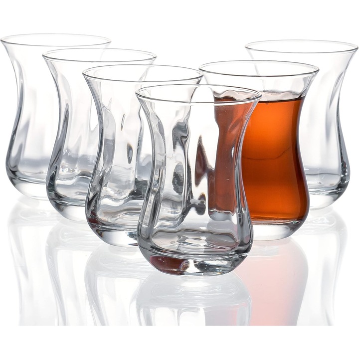 Комплект от 6 стъклени чаши 115мл, ергономичен дизайн тип Лале, прозрачни