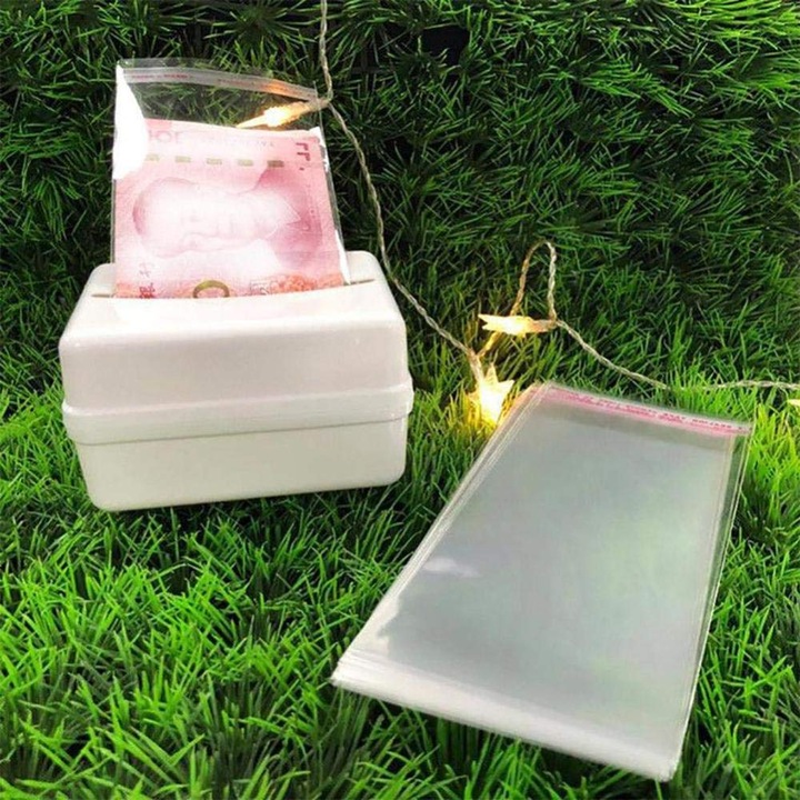 Set Cutie decorativa pentru bani/servetele/tort + 20 de pungi transparente, alb, dimensiuni mici