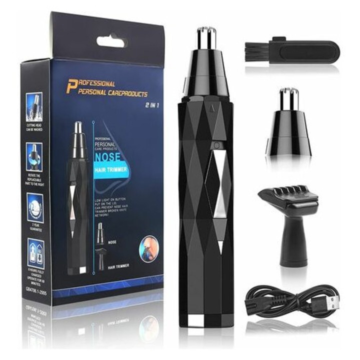 Aparat de tuns pentru nas si urechi, 2 capete, incarcabil, usor de curatat, dimensiuni compacte