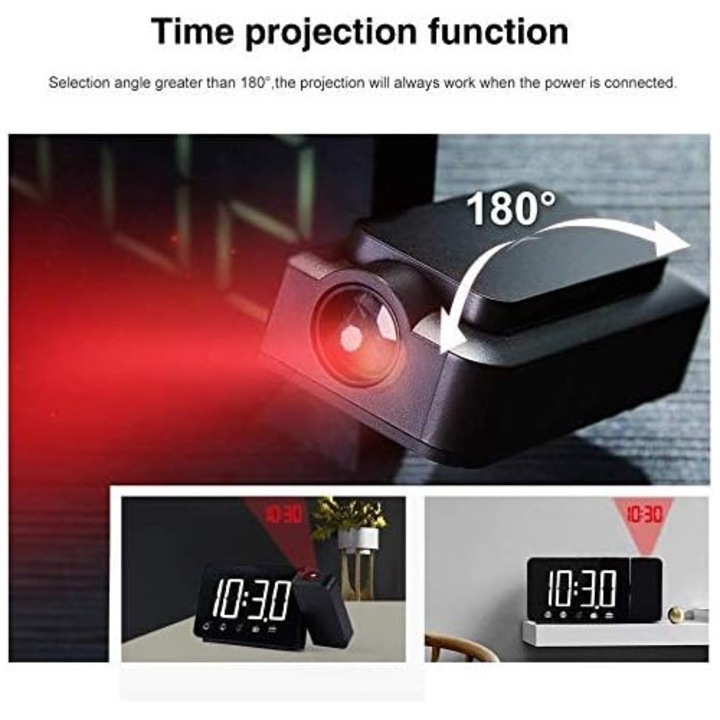 LED ébresztőóra, multifunkcionális, vetítéssel, nagy kijelző, fehér, készlet