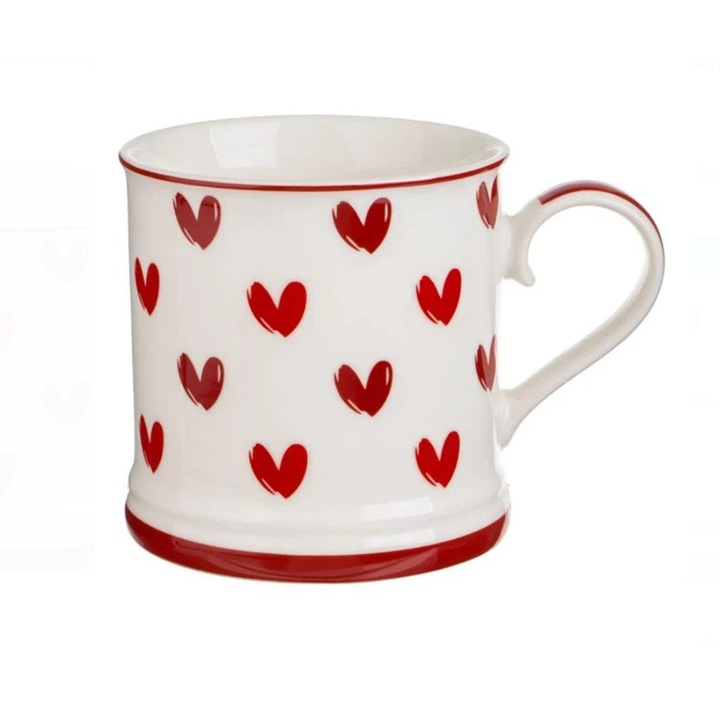 Cana New Bone Alba cu Inimi Rosii, Valentine's Day, 8 Martie, 620ml