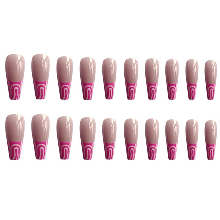 Set 24 unghii false roz, stil balet, super lungi, pentru manichiura acasa