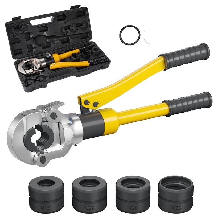 Cleste hidraulic pentru crimping, cap rotativ 360, constructie durabila, galben, 16x20x25x32mm