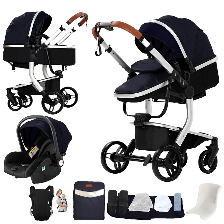 Carucior pentru copii, 518-BLUE2, design usor, pliabil, capacitate 20 kg, albastru