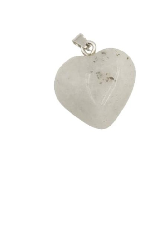 Pandantiv inima din Labradorit Alb Flash, 20mm, cu bareta metalica argintie, finisaj lustruit