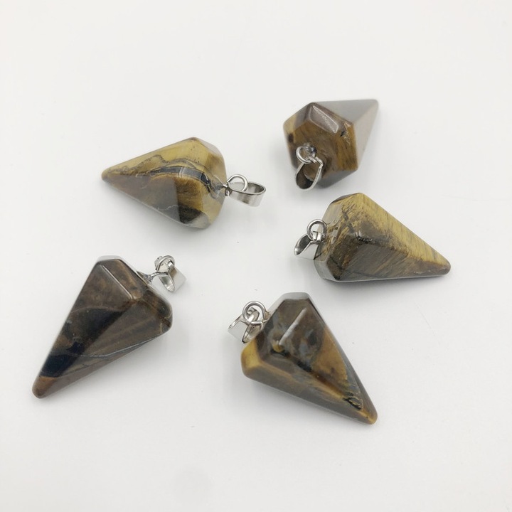 Pandantiv din piatra naturala Ochi de Tigru, 25x15mm, culoare maro auriu, utilizare in divinatie si echilibrare energetica