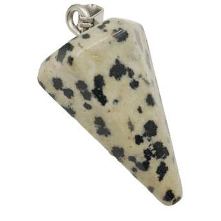 Dalmata jáspis medál, természetes kő, 25x15mm, bézs fekete foltokkal, egyedi